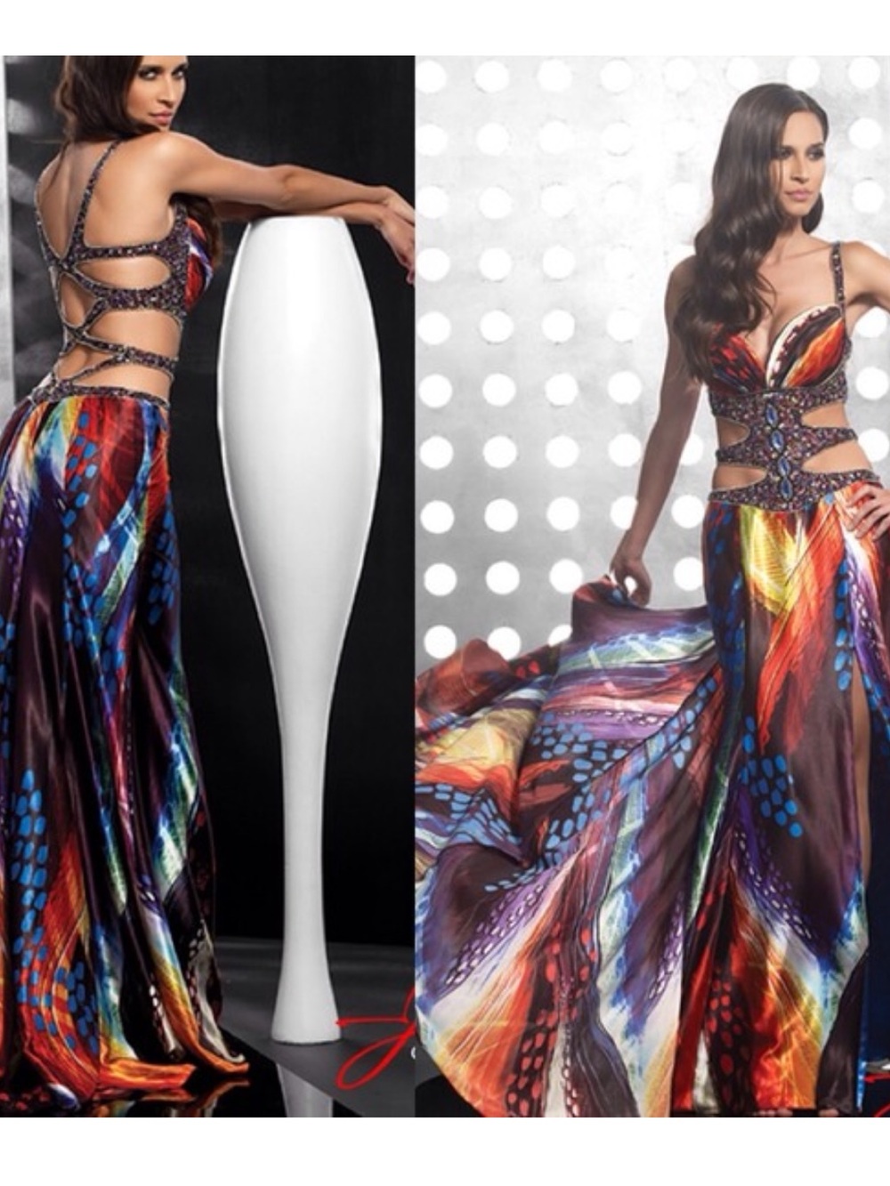 Backless Multi-Color Beaded Cutout Evening Dress - Women Dresses
